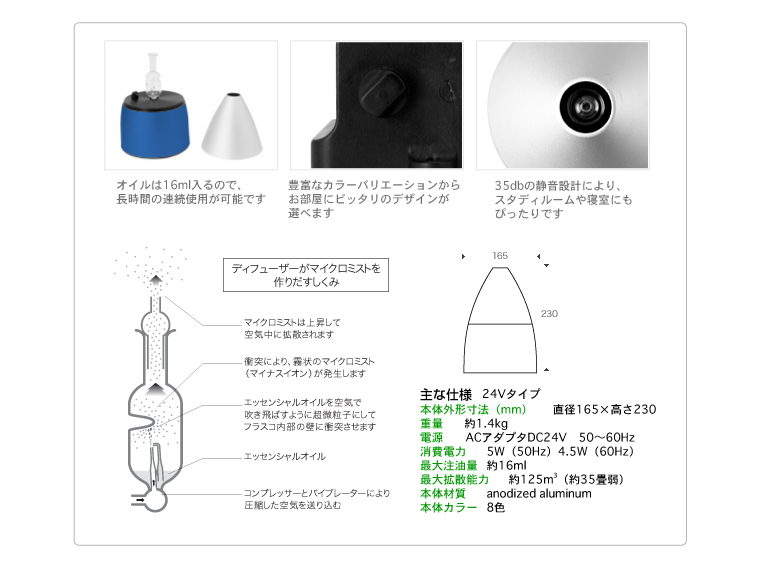 エアアロマ アロマディフューザー Aromax Silent アロマックスサイレント ブラック アロマオイル 精油通販専門店