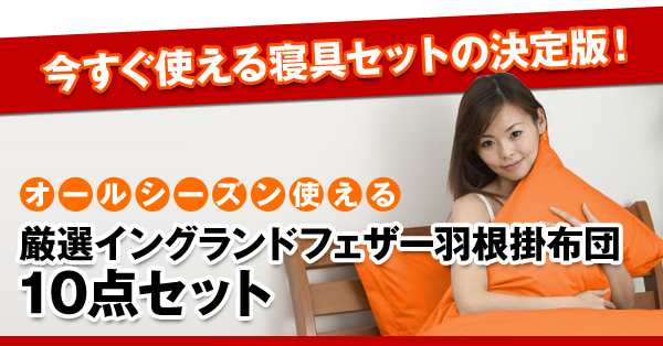 オールシーズン使えるセットの決定版!厳選イングランドフェザー1.8kg掛布団 10点セット