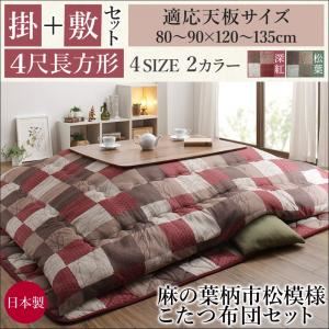 【本体別売】こたつ掛け・敷布団2点セット 4尺長方形(80×120cm) カラー:深紅 麻の葉柄市松模様こたつ布団 日和 ひより