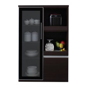 コンパクト食器棚 カラー：ウォルナットブラウン 完成品 大型レンジ対応 女性目線でデザインされたおしゃれキッチン収納 Aina アイナ