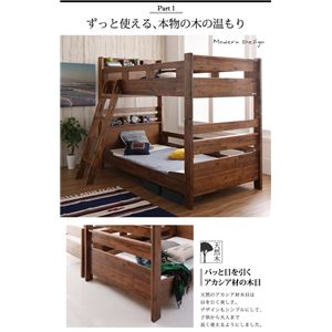 2段ベッド シングル【薄型軽量ポケットコイルマットレス付】マットレスカラー：グリーン+グリーン モダンデザイン・棚・コンセント付きアカシア材二段ベッド Redondo レドンド