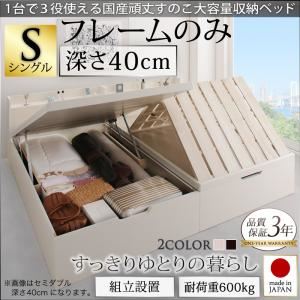 【組立設置費込】収納ベッド シングル 深さラージ【フレームのみ】フレームカラー:ホワイト 1台で3役使える 国産頑丈すのこ跳ね上げ式大容量収納ベッド Long force ロングフォルス