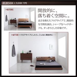 フロアベッド ダブル【プレミアムボンネルコイルマットレス付】フレームカラー：オークホワイト マットレスカラー：ブラック 棚・コンセント付きフロアベッド W.coRe ダブルコア