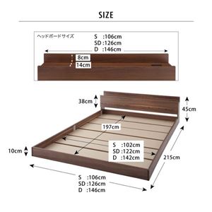 フロアベッド ダブル【プレミアムボンネルコイルマットレス付】フレームカラー：ウォルナットブラウン マットレスカラー：ブラック 棚・コンセント付きフロアベッド W.coRe ダブルコア