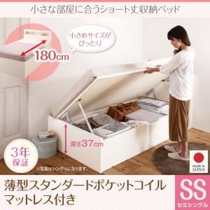 収納ベッド セミシングル 深さラージ【薄型スタンダードポケットコイルマットレス付】フレームカラー:ホワイト 小さな部屋に合うショート丈収納ベッド Odette オデット