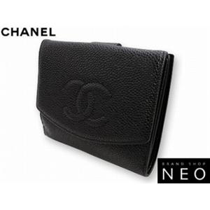 CHANEL シャネル A13496BK キャビアスキン Wホック ２つ折り 財布 ブラック