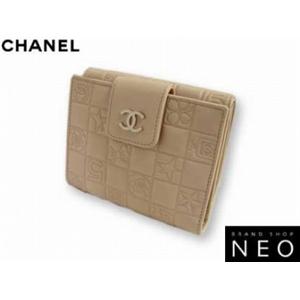 CHANEL シャネル A24212 BE オールモチーフ Wホック ２つ折り 財布 ベージュ