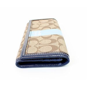 COACH(コーチ)ハンプトンズシグネチャー 40921 BKHBL スリムエンベロープ 長財布 カーキ/ブルー