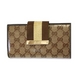 GUCCI(グッチ) 181668 FT0VG 977409 2つ折り長財布 ウエビング ベージュ×ゴールド