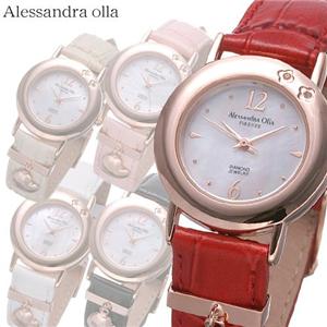Alessandra olla 2Pダイヤ レザーウォッチ AO-630 ピンク