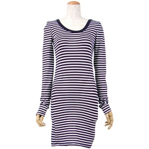 ボーダーのロング丈チュニックカットソー 細ボーダー ネイビー×ホワイト