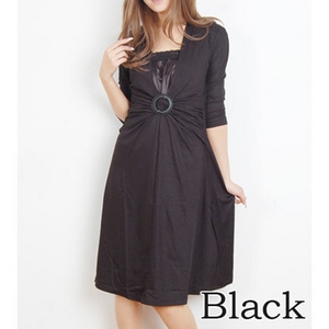 リングセンターシャーリングワンピース+キャミ付♪ ブラック Mサイズ