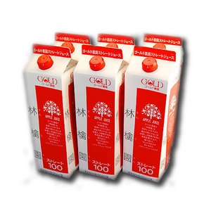 【葉とらずりんごのりんごジュース】林檎園：ストレート果汁100％　1000ml&times;6本