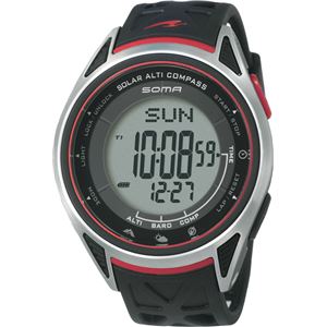 SOMA(ソーマ) アウトドアウォッチ RideONE SOLAR ALTI COMPASS ブラック&times;レッド NS24001