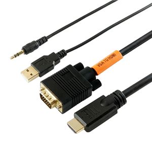 (まとめ)HORIC VGA&rarr;HDMI 変換ケーブル 2m ブラック VGHD20-030BK【&times;2セット】