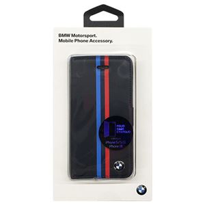 BMW 公式ライセンス品 Booktype case - PU Leather - Split Tricolor Stripe - Card Slot -Blue BMFLBKPSESVSN