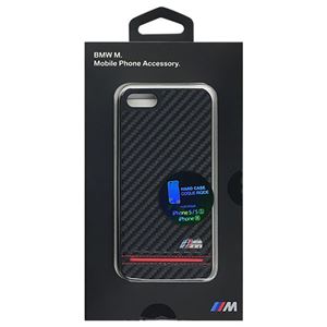 BMW 公式ライセンス品 Hard Case - PU Carbon Print - Stripe Pipping - Red iPhone SE BMHCPSEHSCR