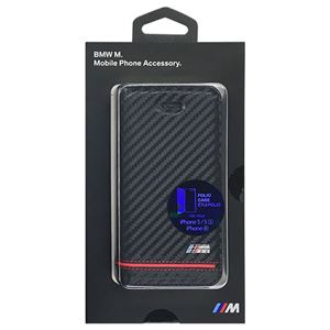 BMW 公式ライセンス品 Booktype Case - PU Carbon Print - Stripe Pipping - Red iPhone SE BMFLBKPSEHSCR