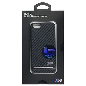 BMW 公式ライセンス品 Hard Case - PU Carbon Print - Stripe Pipping - Silver iPhone SE BMHCPSEHSCS
