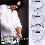 スタイリッシュ　ホワイト艶ドレスシャツ3種セット（ネクタイ&チーフ付）Y008、N008 LL