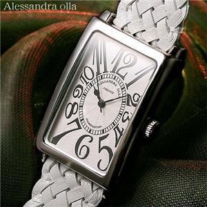 Alessandra olla イントレチャートレザーウォッチ AO-4500S シルバー×ホワイト
