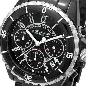 DANIEL MULLER(ダニエルミュラー) メンズウォッチ クロノグラフ ブラックイオンプレーティング DM-1002 ブラック カレンダー日付表示付き