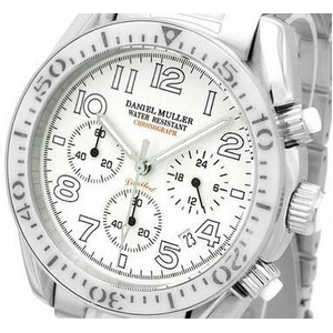 DANIEL MULLER(ダニエルミュラー) メンズウォッチ クロノグラフ ステンレス&ホワイトセラミック DM-1003 カレンダー日付表示付き