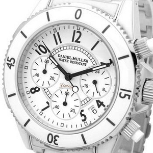 DANIEL MULLER(ダニエルミュラー) レディースウォッチ クロノグラフ ステンレス&ホワイトセラミック DM-1004 カレンダー日付表示付き