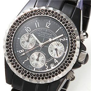 J.HARRISON(ジョン・ハリソン) クロノグラフ JH-005BW/ブラック×シルバーアイ