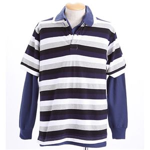 マルチボーダー鹿の子ポロシャツレイヤードセット ネイビー×ボーダー ネイビー M