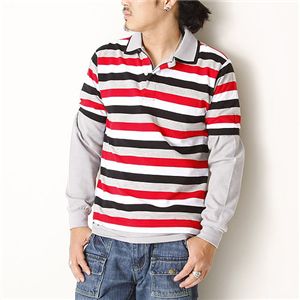 マルチボーダー鹿の子ポロシャツレイヤードセット グレー×ボーダー レッド XL