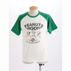PEANUTS スヌーピー半袖ヴィンテージプリントTシャツ A柄 ホワイト×グリーン Lサイズ