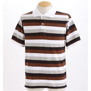 マルチボーダーメンズポロシャツ ブラウン XLサイズ