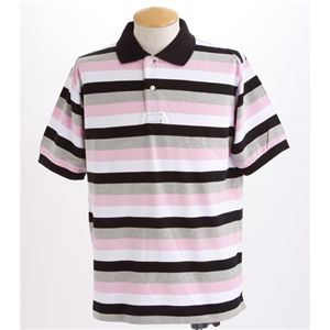 マルチボーダーメンズポロシャツ ピンク Lサイズ