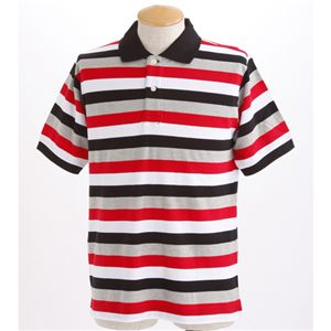 マルチボーダーメンズポロシャツ レッド Lサイズ