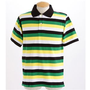 マルチボーダーメンズポロシャツ グリーン Mサイズ