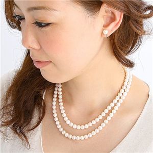 鑑別・ケース付あこや真珠7-7.5mm3点セット イヤリングセット(ネックレス42cm 1本、ネックレス47cm 1本 イヤリング1ペア 計3点)
