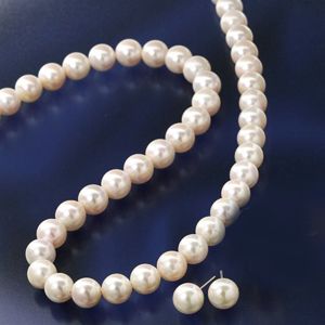 大珠8〜8.5mm珠 あこやパールネックレス&ピアス 鑑別書付