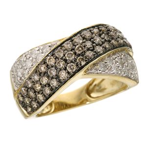 14k/チョコ&ホワイトダイヤKISSマークパヴェリング YellowGold 12号