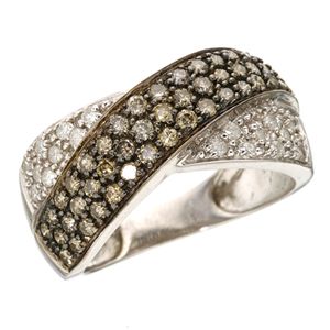 14k/チョコ&ホワイトダイヤKISSマークパヴェリング WhiteGold 14号