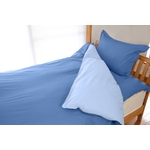 マットレス付きふかふか増量羽根布団寝具 7点セット シングルサイズ ディープブルー×ライトブルー