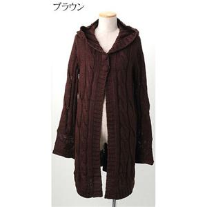 ケーブルフーディーロングカーデ ブラウン M