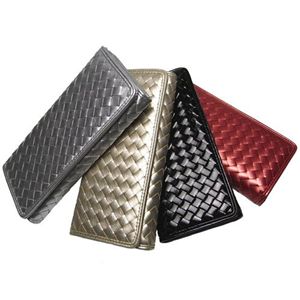 シャイニー&エナメルメッシュ長財布 マットシルバー