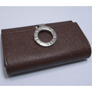 BVLGARI #23284 Keyholder small with clip Grain leather dark brown/P.