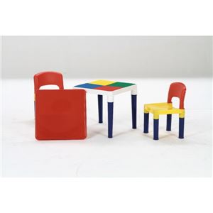 子供用テーブル＆チェアーセット【100個ブロック付き】 テーブル/幅43cm&times;奥行43cm 本体：ポリプロピレン製