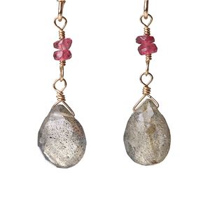 ラブラドライト＆ピンクトルマリン14KGFピアス