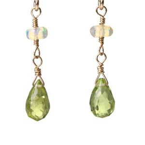 ペリドット&エチオピア産プレシャスオパール14KGFピアス