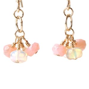 ピンクオパール&エチオピア産プレシャスオパール&淡水パール14KGFピアス