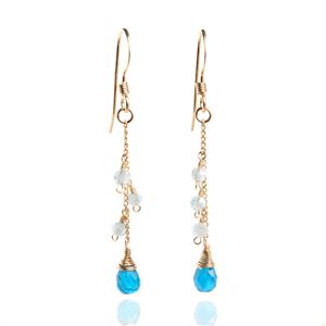 ネオンブルーアパタイトドロップカットxブルートパーズピアス