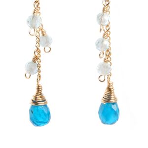 ネオンブルーアパタイトドロップカットxブルートパーズピアス